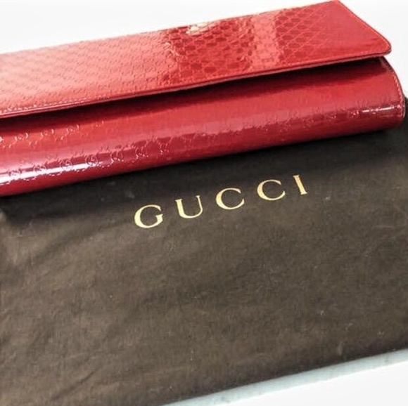 gucci red leather clutch